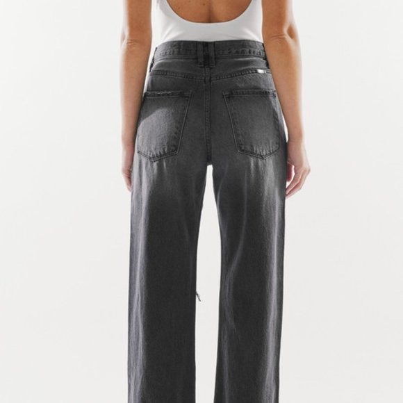 Vici Faded Black High Rise 90s Style Flare Wide Leg Jeans Distressed - Picture 10 of 10